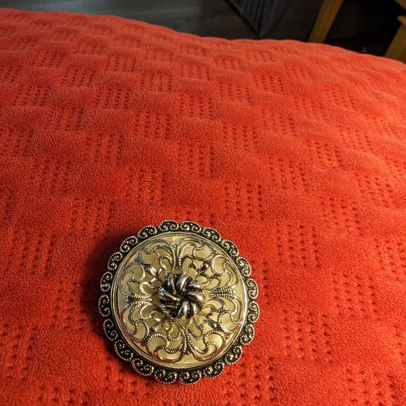 COPY - West Germany Silver Tone Filigree Scarf Clip. approximately 1.25 inches . - Picture 3 of 5